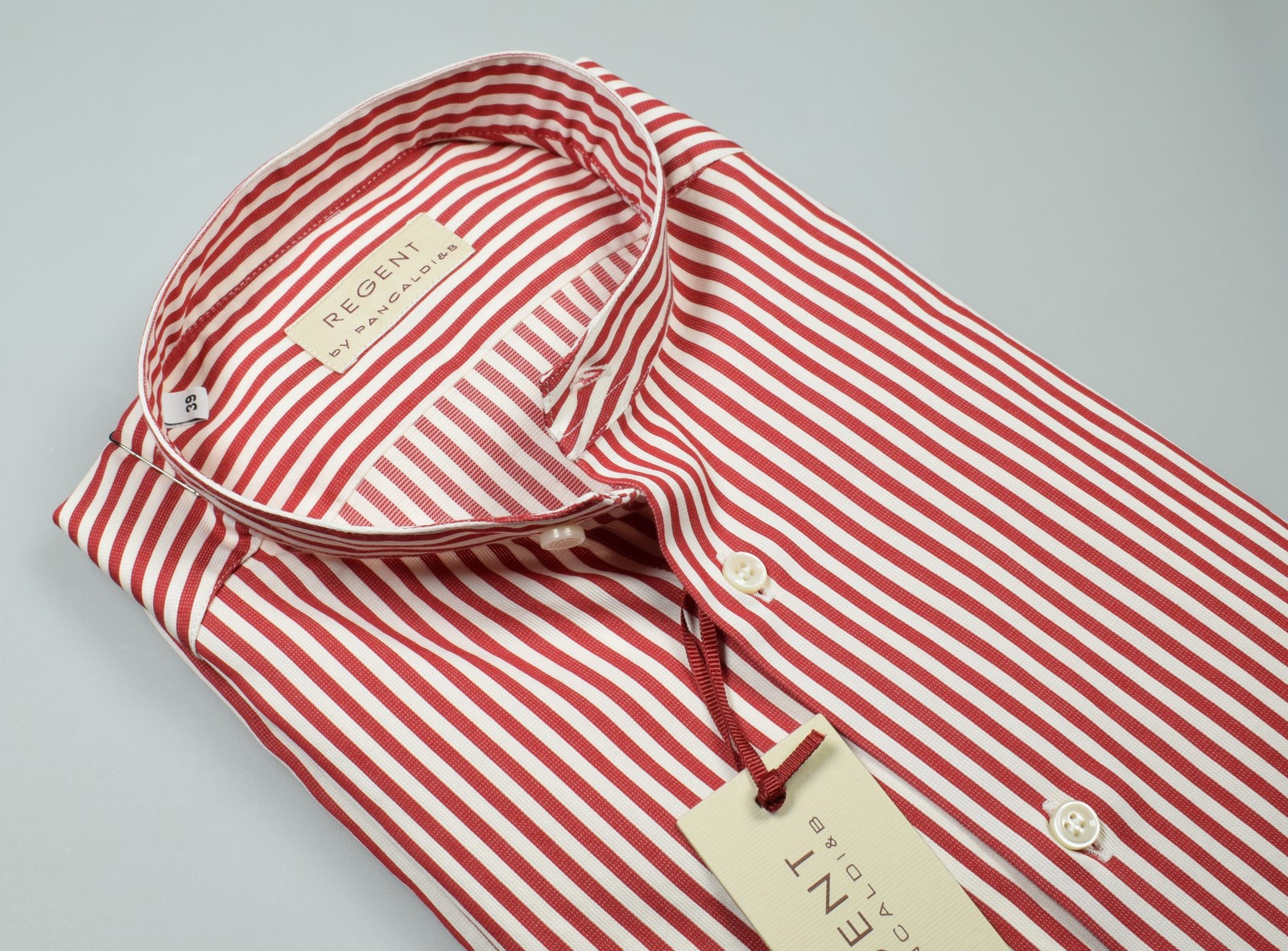 Regent by Pancaldi Camicia pancaldi slim fit collo alla coreana a righe rosse