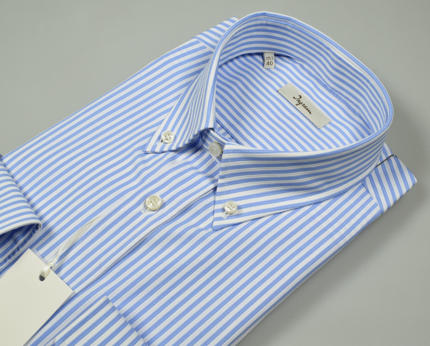 Striped shirt light blue ingram button down collar with pocket