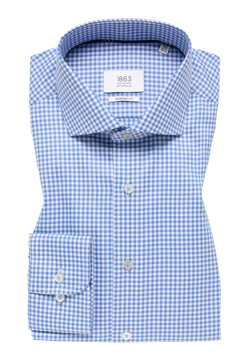 Camicia uomo celeste Eterna Modern Fit – Cotone Premium Twill No stiro Saldi