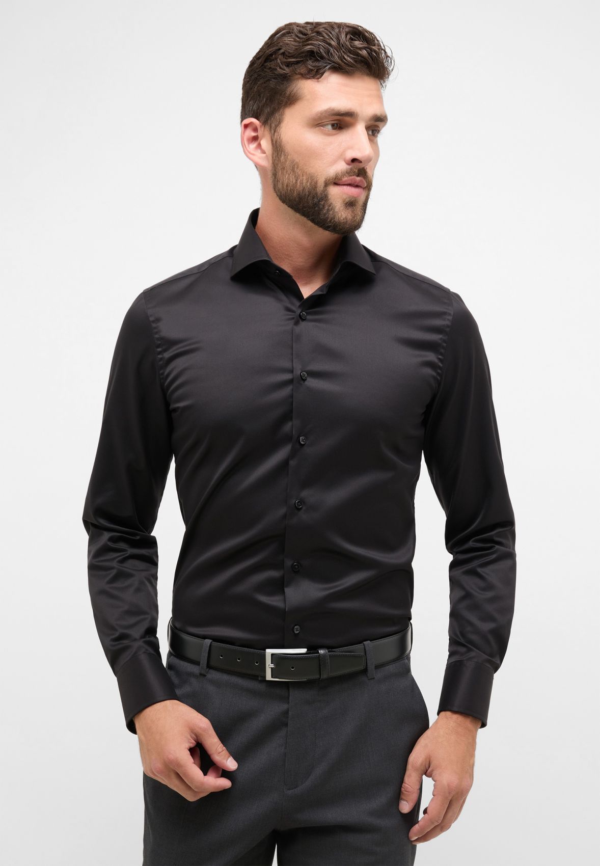 Men s Black Eterna Slim Fit Shirt Premium Cotton Twill No Iron Sale