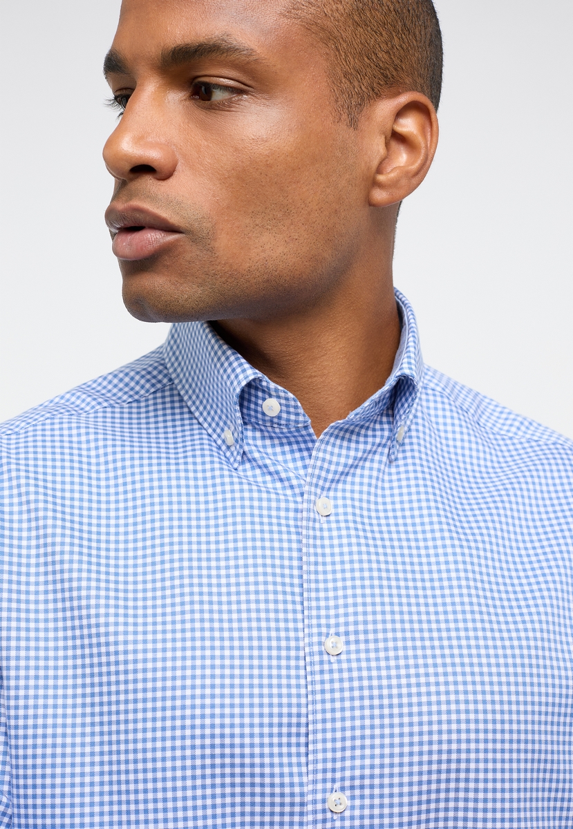 Light blue checkered shirt with button-down collar regular fit – sale Eterna  Cotton Twill Shirts