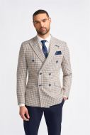 Beige checked jacket with slim fit double-breasted cavani