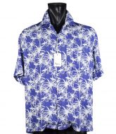 Light blue ingram shirt with bowling collar and floral pattern