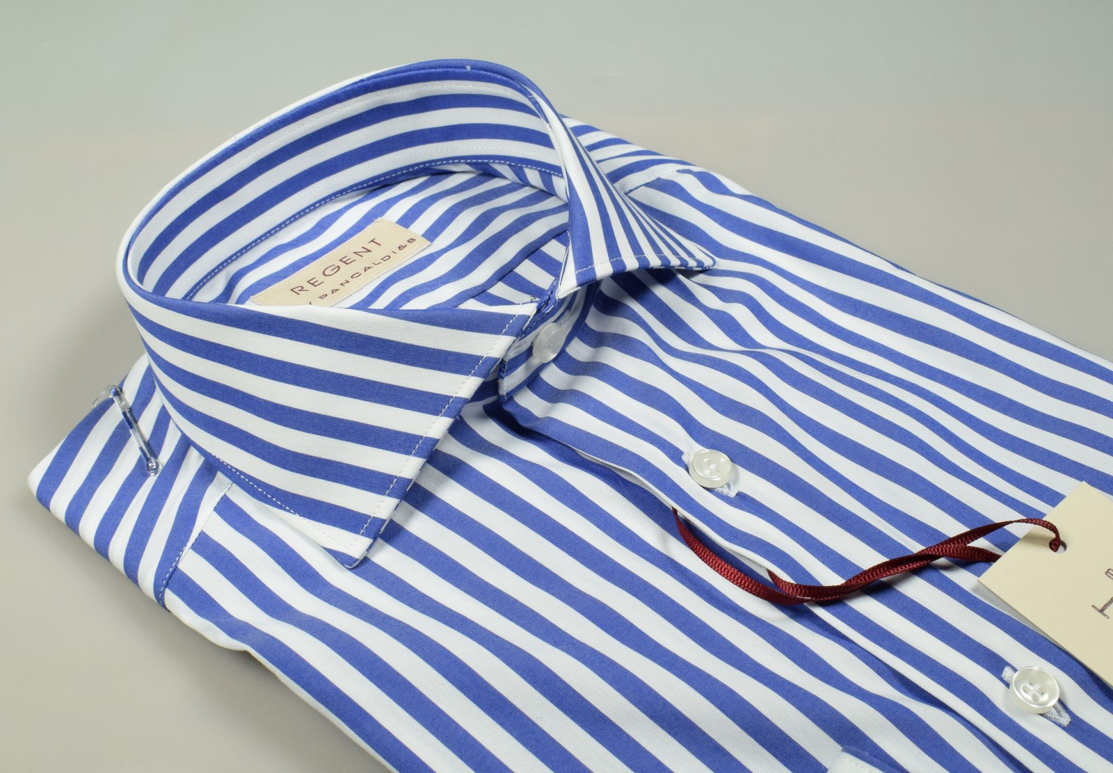 Regent by Pancaldi Camicia slim fit pancaldi a righe azzurro cotone stretch