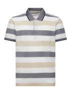 Beige striped polo shirt with non-iron piqué cotton pocket