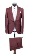 Burgundy red groom's suit with shawl collar