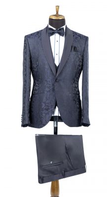 Blue groom's damask tuxedo with shawl collar