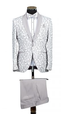 Grey groom's damask tuxedo with shawl collar