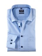 Modern fit light blue checkered olymp shirt with breast pocket