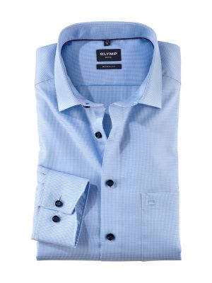 Camicia olymp a quadrettini celeste modern fit con taschino