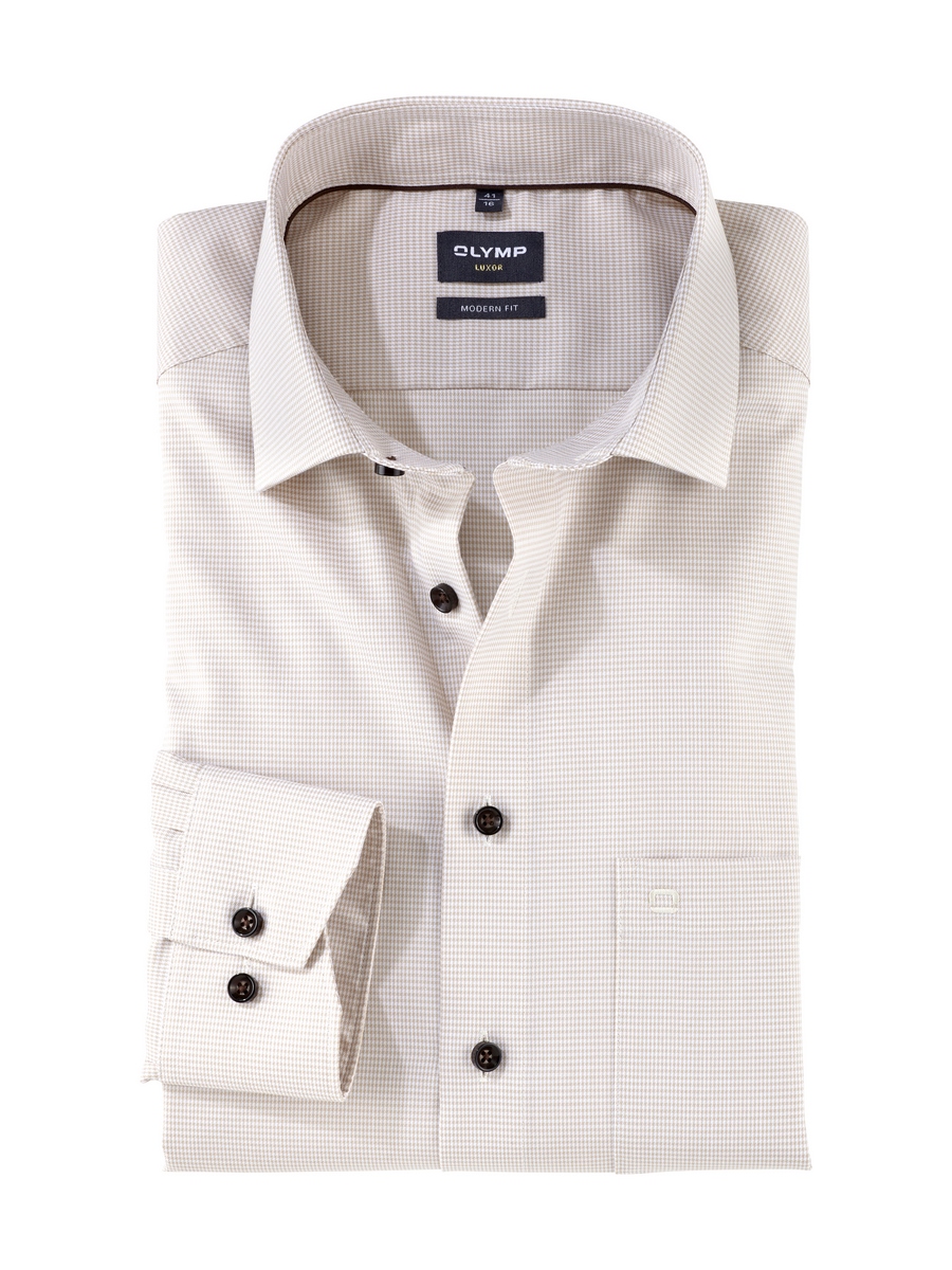 Olymp Camicia olymp a quadrettini beige modern fit con taschino