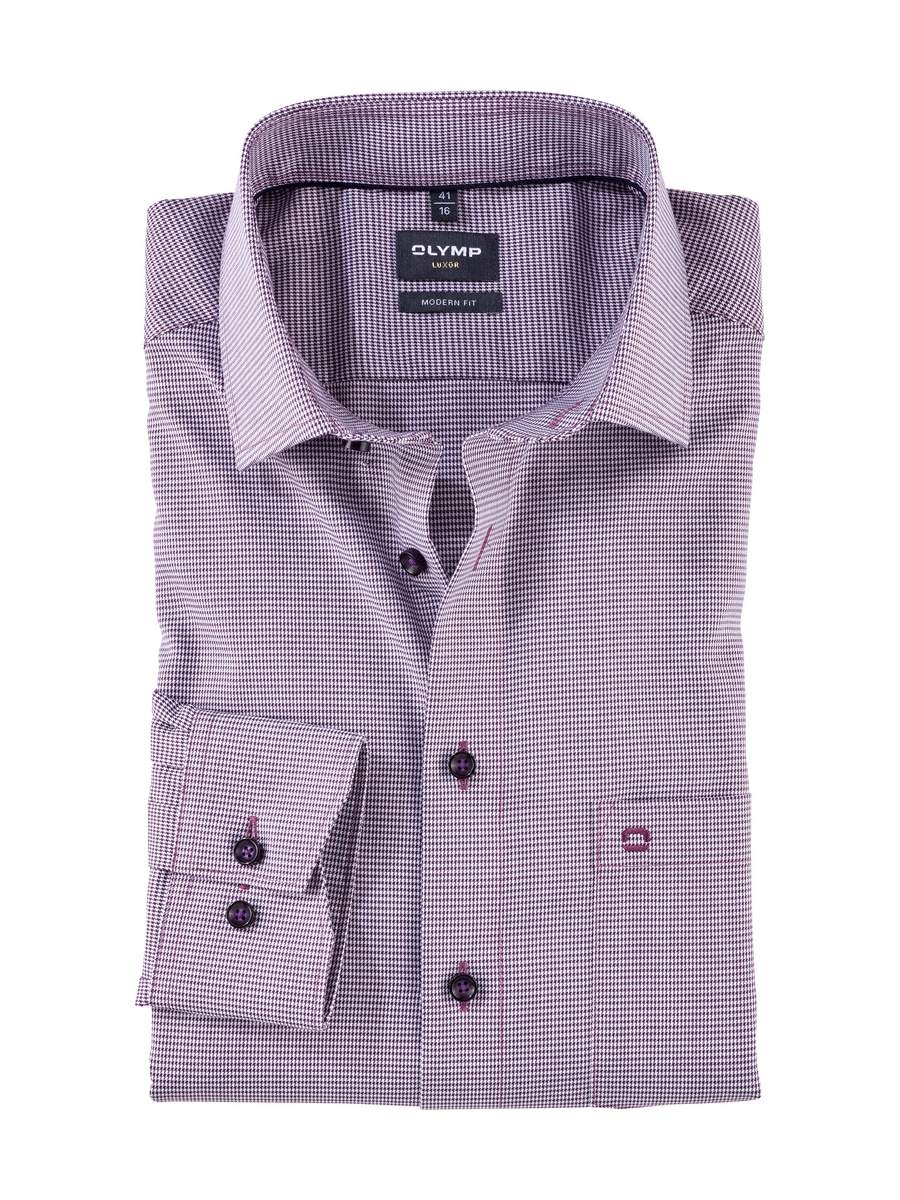 Olymp Camicia olymp a quadrettini prugna modern fit con taschino