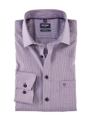 Camicia olymp a quadrettini prugna modern fit con taschino