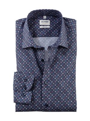 Camicia olymp slim fit blu cotone stretch stampato