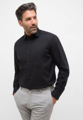 Camicia nera eterna comfort fit in popeline no stiro