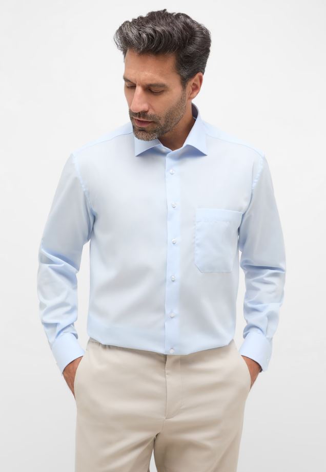 Eterna Camicia celeste eterna comfort fit in popeline no stiro