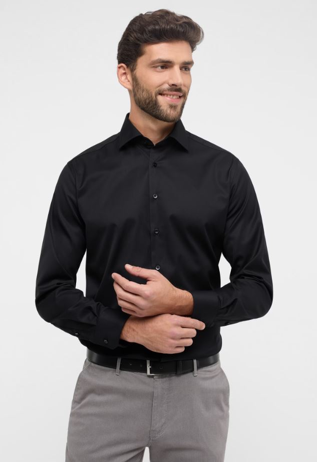 Eterna Camicia nera eterna modern fit collo classico italiano