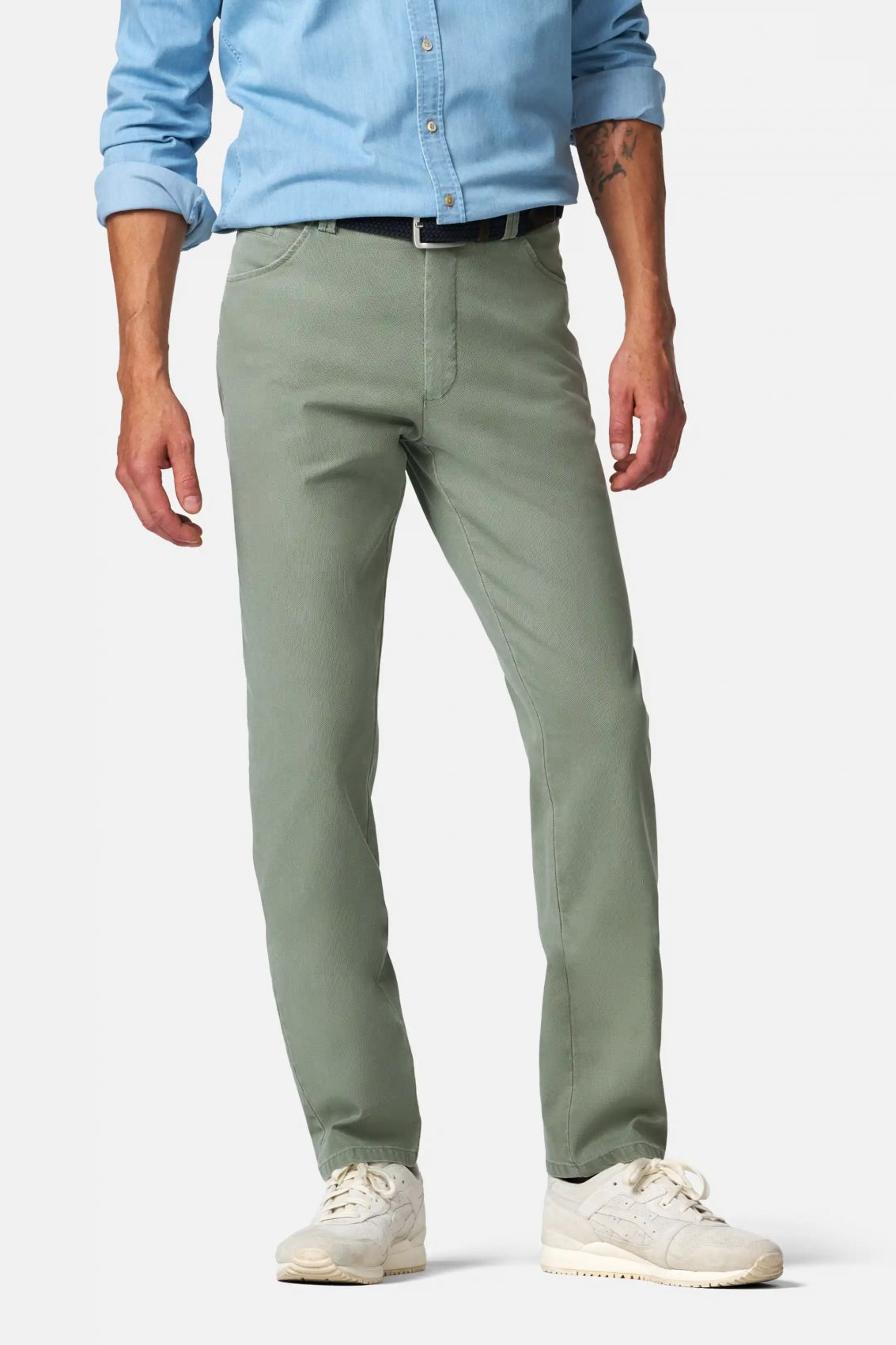 Meyer Pantalone modern fit verde salvia meyer cotone microstruttura stretch