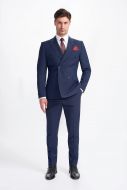 Double-breasted suit in cavani blue stretch wool