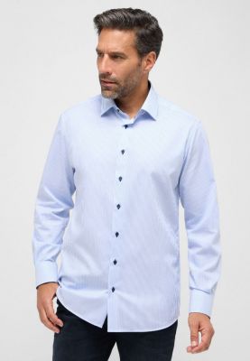 Camicia eterna a righe celeste modern fit in cotone twill 