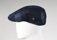 Blue checked panizza beanie in pure wool 