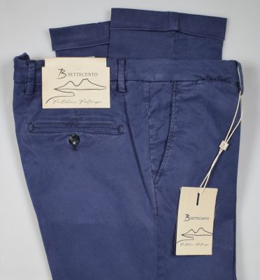 Pantalone slim fit blu bsettecento cotone e seta stretch 