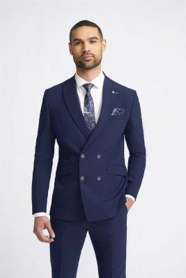 Blue slim-fit double-breasted suit cavani stretch wool