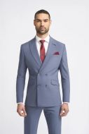 Light blue slim fit double-breasted suit cavani stretch wool