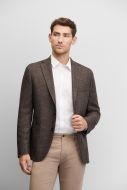 Unlined brown digel blazer jacket with modern fit six drop patches