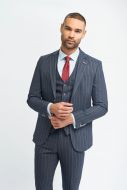 Blue pinstripe cavani suit with slim-fit waistcoat