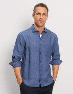 Camicia olymp blu royal in puro lino regular fit con taschino