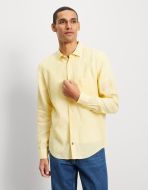 Yellow olymp shirt in pure linen regular fit with breast pocket