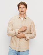 Beige olymp shirt in pure linen regular fit with breast pocket