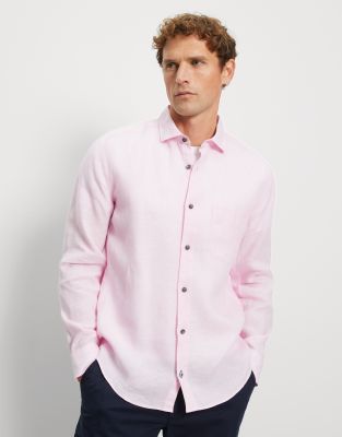 Pink olymp shirt in pure linen regular fit with breast pocket