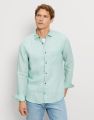 Camicia olymp verde in puro lino regular fit con taschino