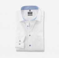 White olymp modern fit shirt with textured cotton pocket