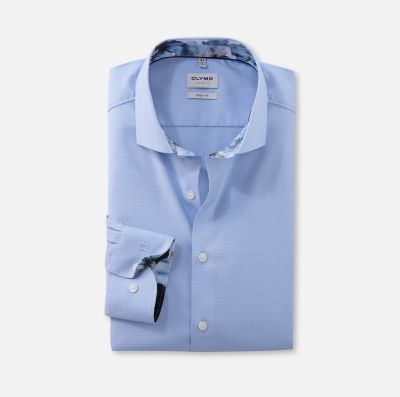 Olymp light blue shirt in slim fit textured stretch cotton