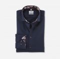 Camicia olymp blu scuro in cotone stretch operato slim fit