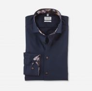 Dark blue olymp shirt in slim fit textured stretch cotton