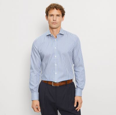 Olymp blue slim ft textured cotton striped shirt