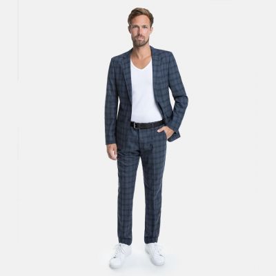 Abito white bros slim fit grigio a quadri blu lana stretch