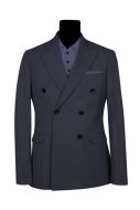 Double-breasted suit in bluette simbols drop four marzotto wool