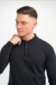 Black Cavani three-button polo shirt in wool and cotton