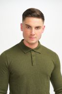 Cavani green three-button polo shirt in wool and cotton