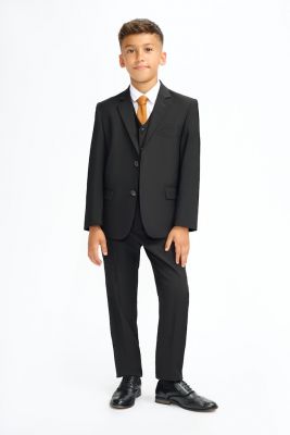 Elegant black cavani boy suit with waistcoat