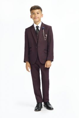 Burgundy cavani boy suit with checked vest